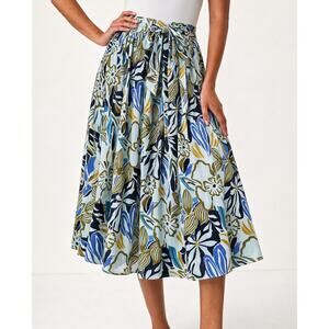 ROMAN Floral Pleated A Line Midi Skirt Small S